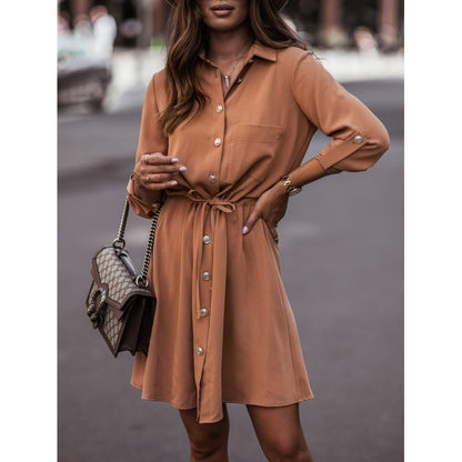 Robe Unie à Taille Nouée - Minalova™