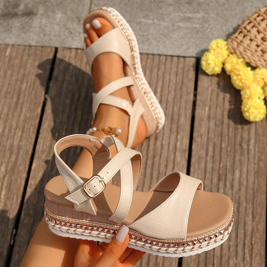 Minalova : Sandales Épaisses en Éponge Tissée pour Femmes