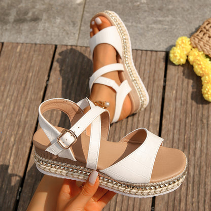 Minalova : Sandales Épaisses en Éponge Tissée pour Femmes